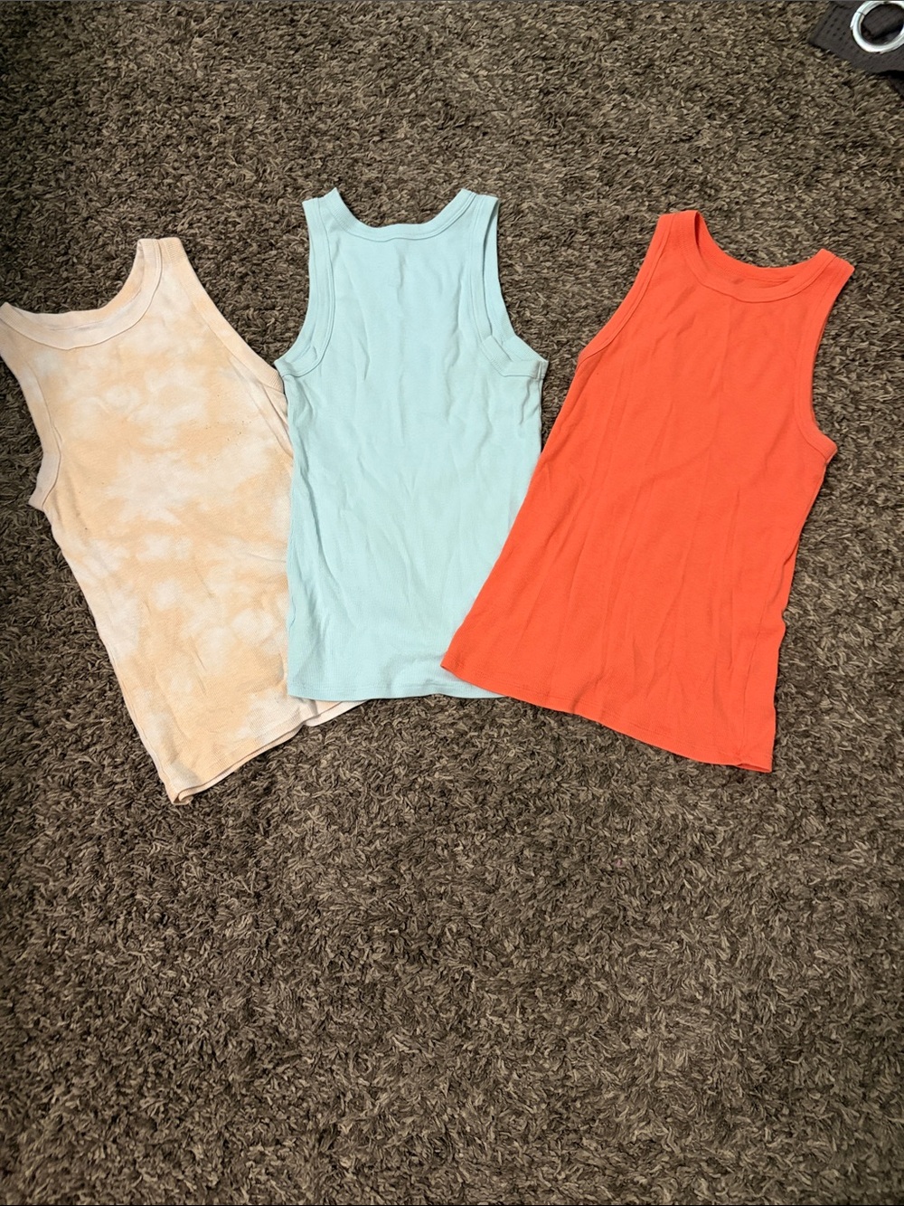 a new day Ribbed Tank Trio - Coral Orange, Light Aqua, Cream Tie-Dye
